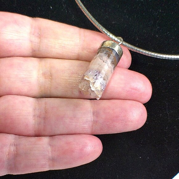 Amethyst Quartz, Agate Cylinder Pendant & Sterling Silver Necklace - Picture 4 of 8